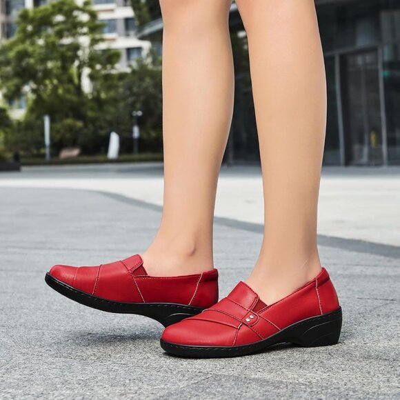 Kordal Women's Red Slip-Ons Lightweight Leather Stylish Casual Loafers Shoes - Picture 6 of 9